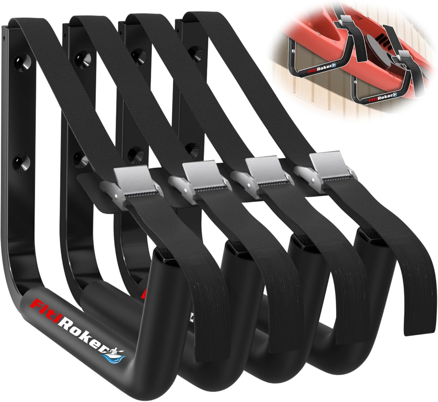 Kayak Storage Rack – 100LB Heavy Duty Kayak Wall Mount with Foam Padding & Straps | Kayak Rack for Garage, Wall Mounted Storage Hooks for Canoes, Paddle Boards, Ladders, Bikes (Square Tube)