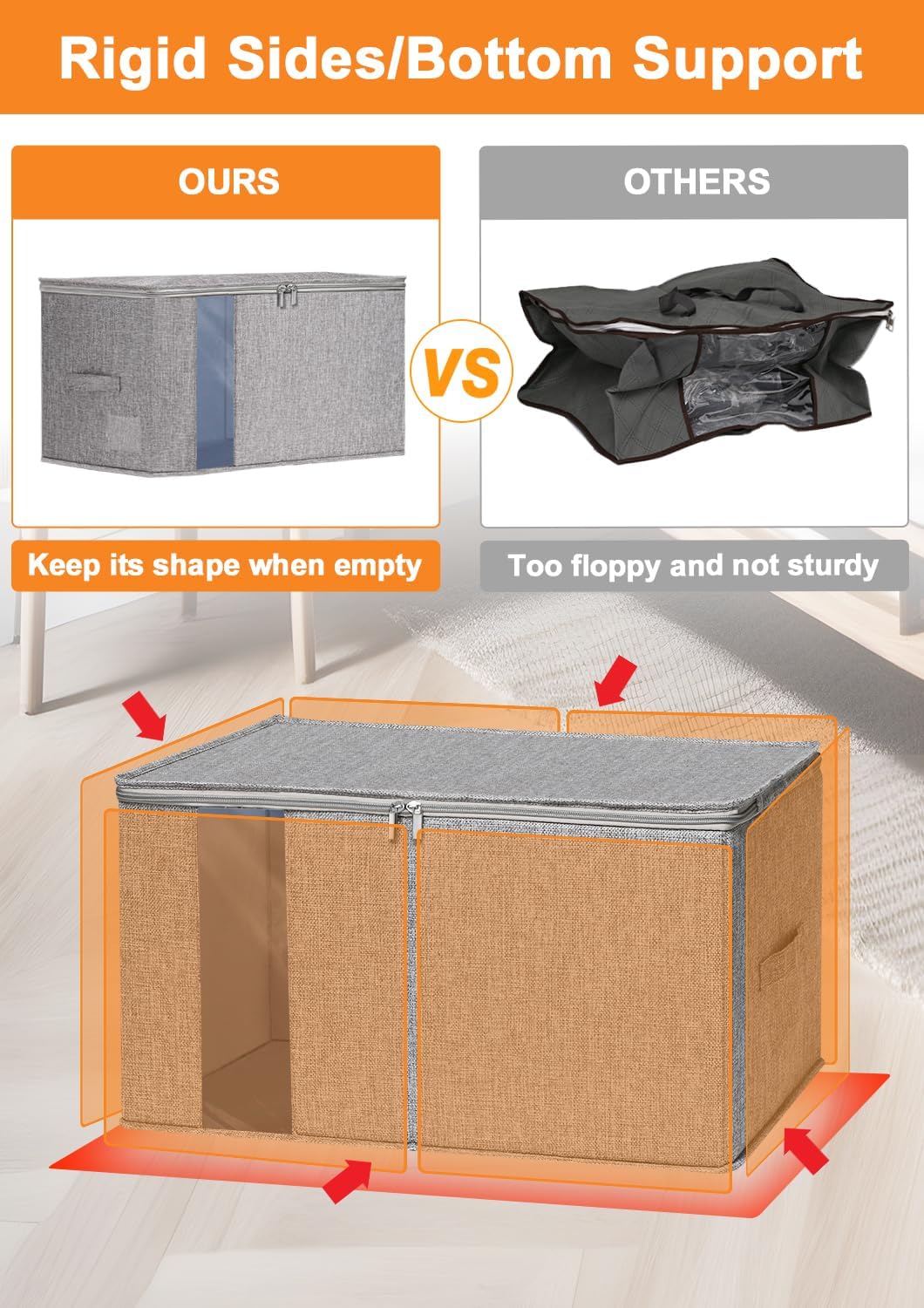 Punemi Large Clothes Storage Bags, 2 Pack Comforter Storage Bag with Sturdy Structure/Zipper for King/Queen Comforters Quilt Duvet Pillows Blankets, Closet Organizers, 21.7x14.2x11.8in