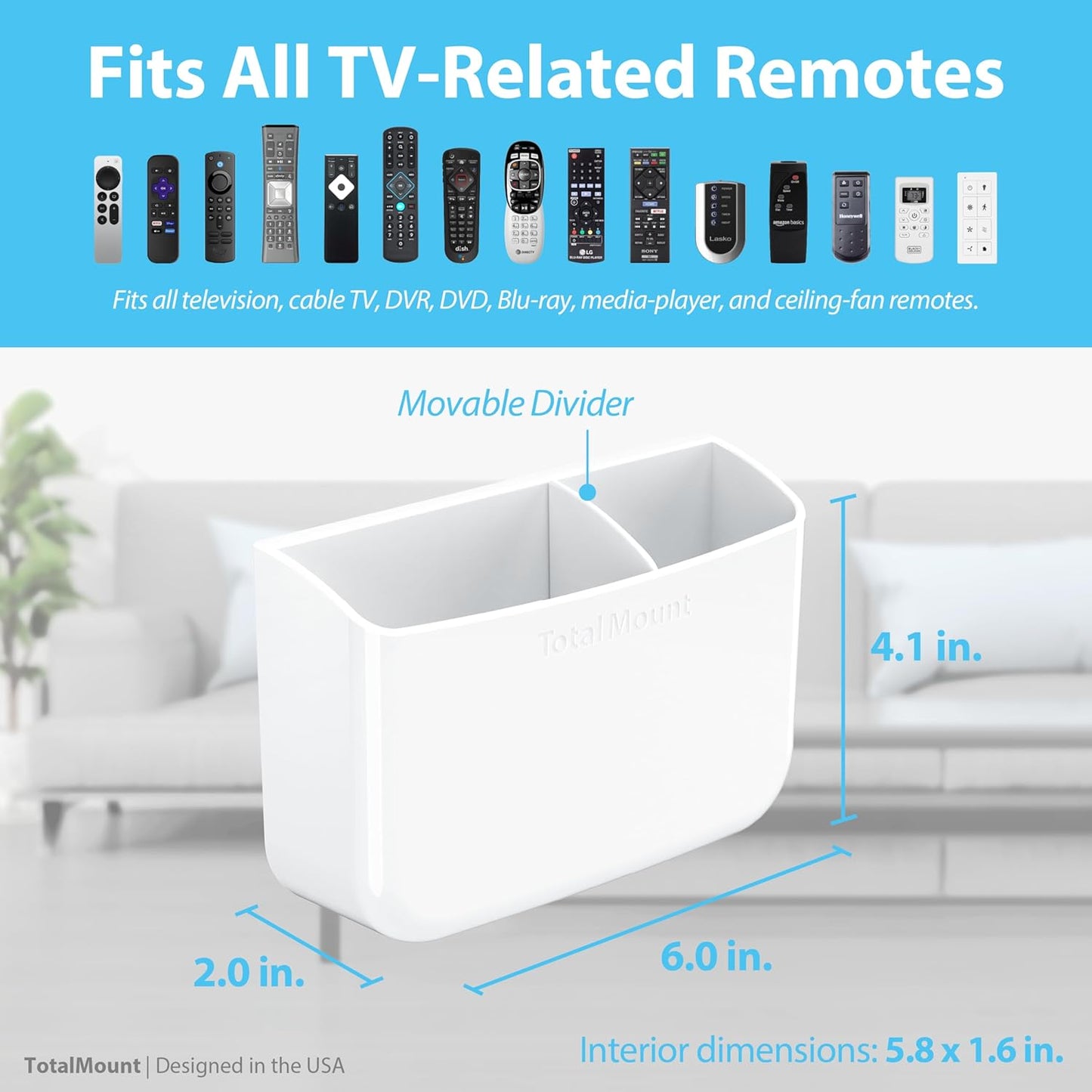 TotalMount Hole-Free Remote Holder – Eliminates Need to Drill Holes in Your Wall (Premium White Holder for 2 or 3 Remotes)