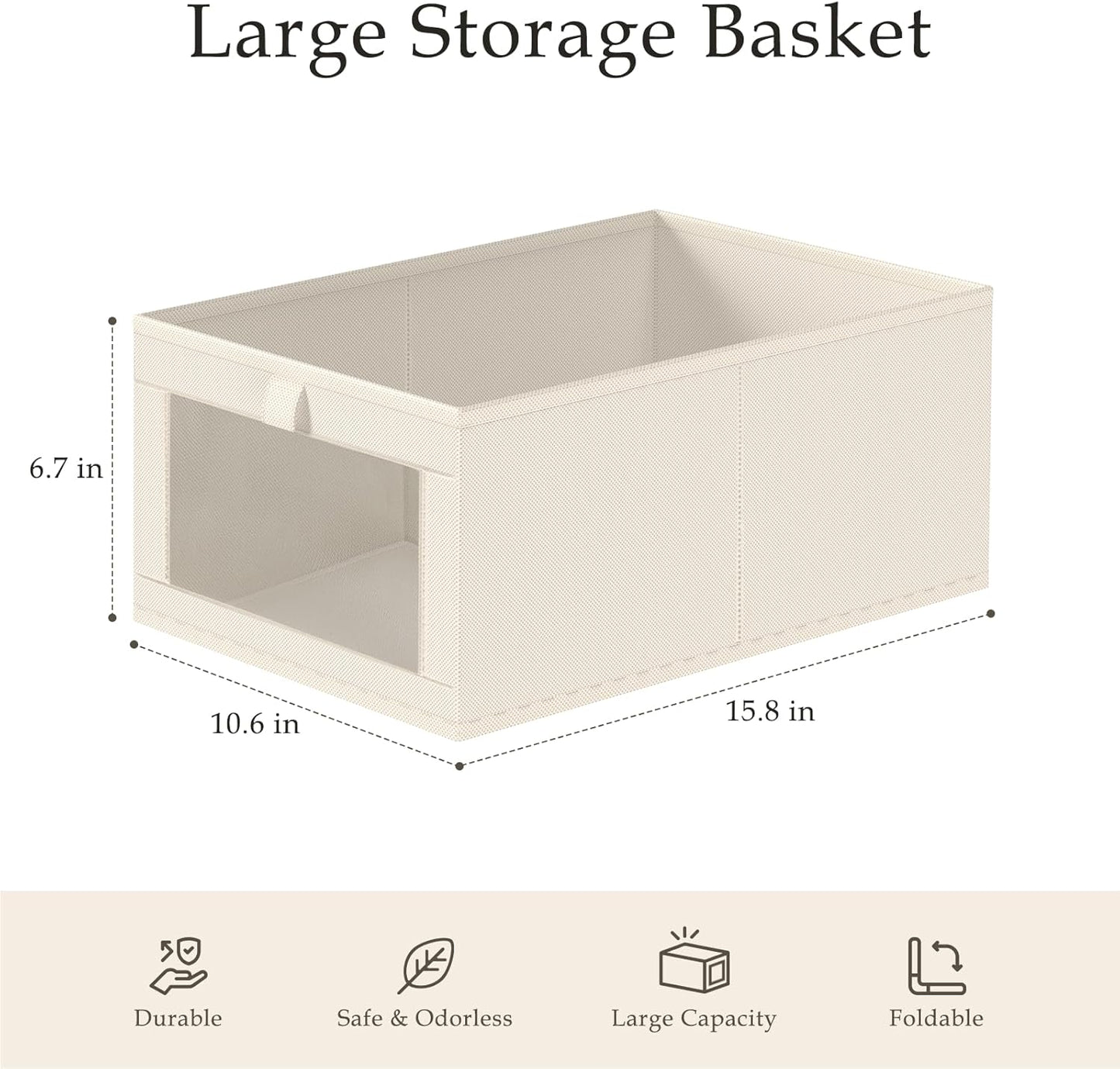 Criusia Closet Organizers and Storage, 4 Pack Linen Closet Baskets with Mesh Window for Organization, Foldable Closet Organizer for Clothing, Towels, Toys, Nursery, Books, Shelves, Beige