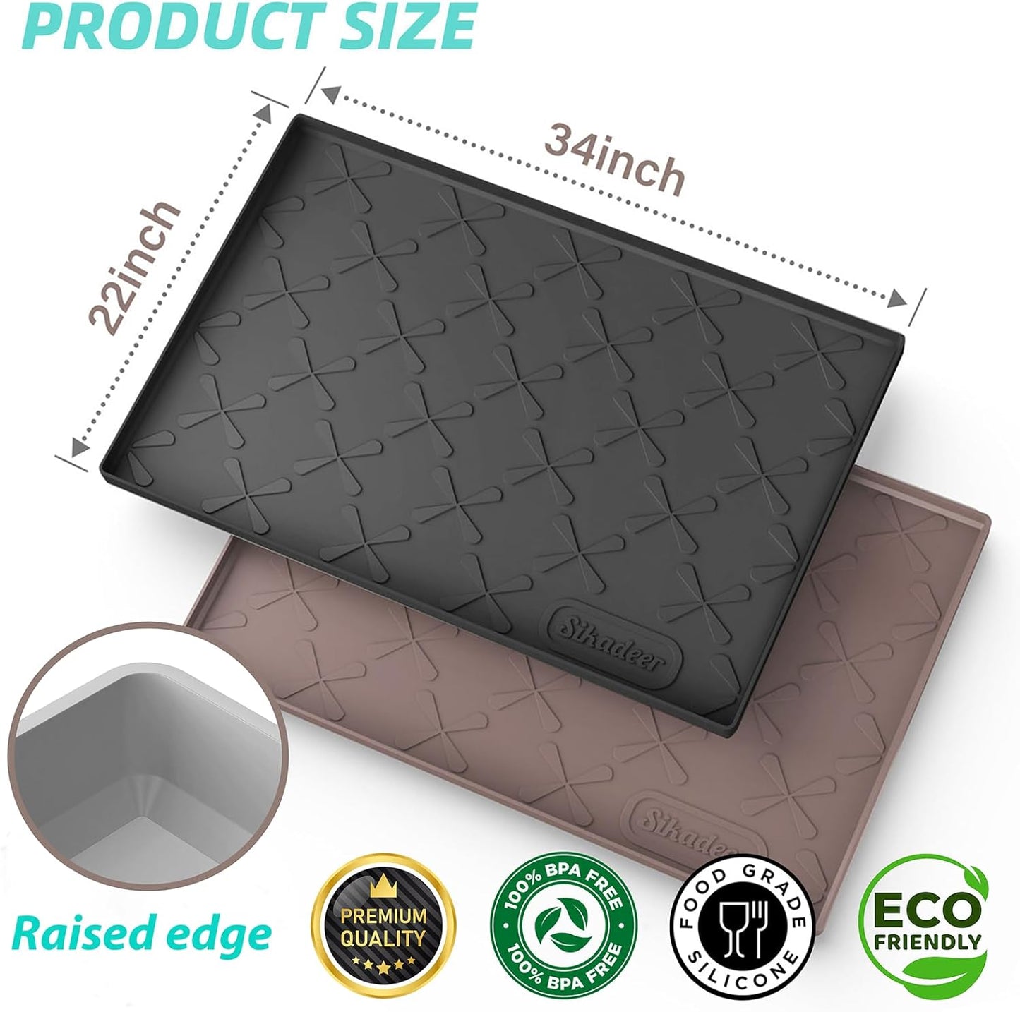 SIKADEER 34" x 22" Under Sink Mat Waterproof, Silicone Mat Kitchen Drawer Shelf and Cabinet Liner, Sink Protector for Kitchen Organizers and Storage, Boot Tray Pet Food Mats