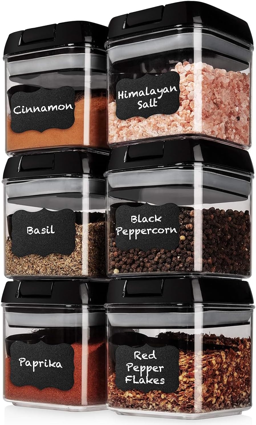 Shazo 6 PC Airtight Food Storage Containers + 6 Spoons - BPA Free Clear Plastic Snack & Spice Containers with Easy Lock Lids - Kitchen and Pantry Organization for Herbs, Coffee, Tea - 0.5L / 2.1 Cups