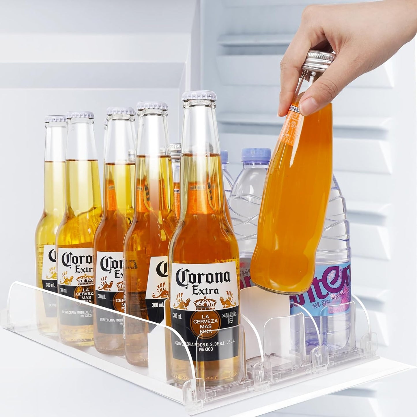 SOLY Drink Organizer for Fridge, Soda Can Dispenser for Refrigerator, Automatic Drink Dispenser Holds 6–20oz, 3 Row, 14.96" Deep