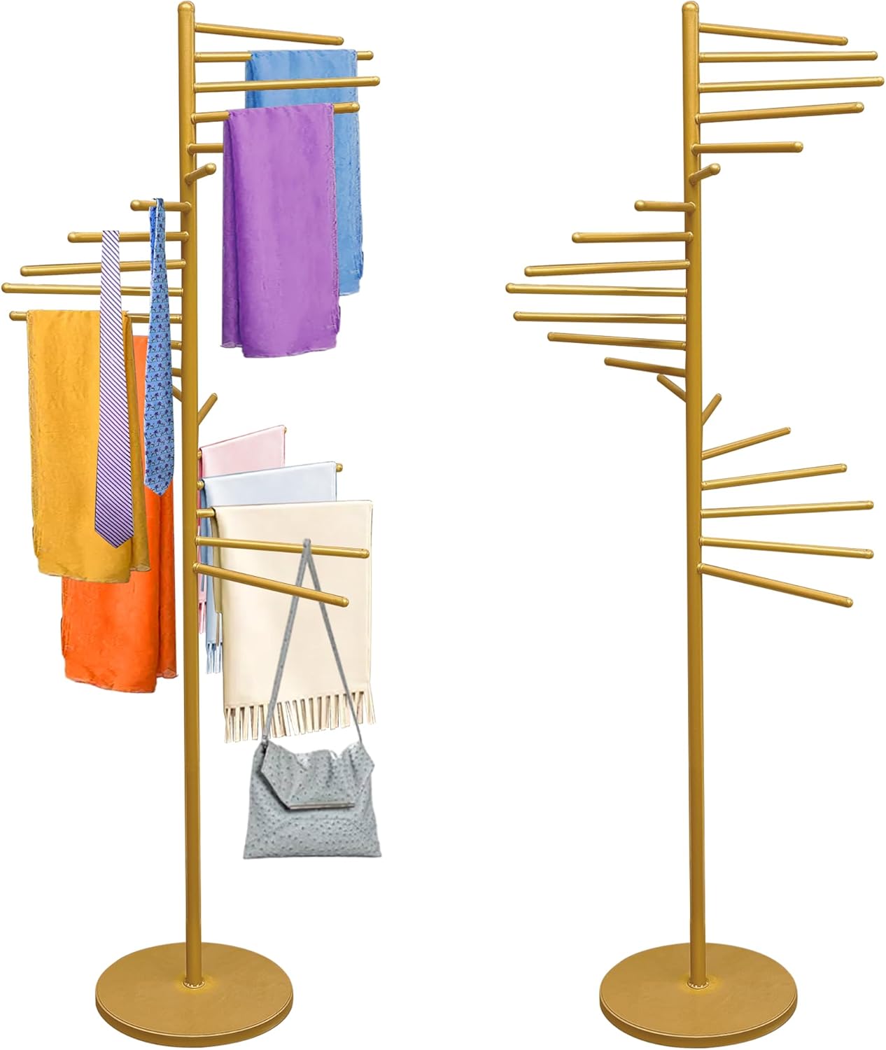 Royxen Scarf Organizer 20 Tiers, Hijab Organizer 60" Height, Purse Holder, Scarf Display for Clothing Store, Home (Gold)