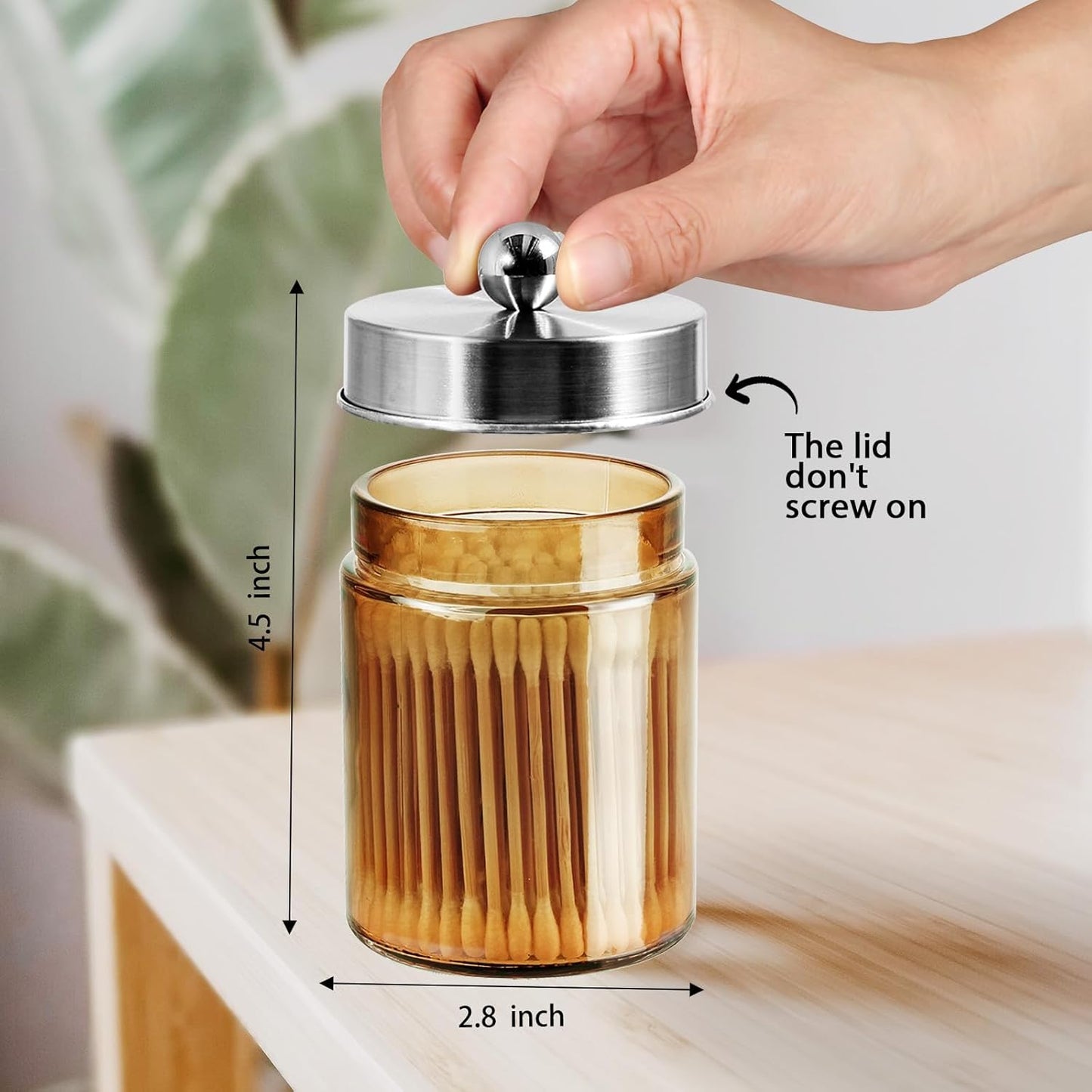Amolliar Bronze Glass Apothecary Jar With Metal Lid & Stickers, Bathroom Qtip Dispenser Storage Canister, Perfect for Cotton Balls, Cotton Swabs, Makeup Pads, Bath Salt, Floss, 2 Pack (Brushed Nickel)