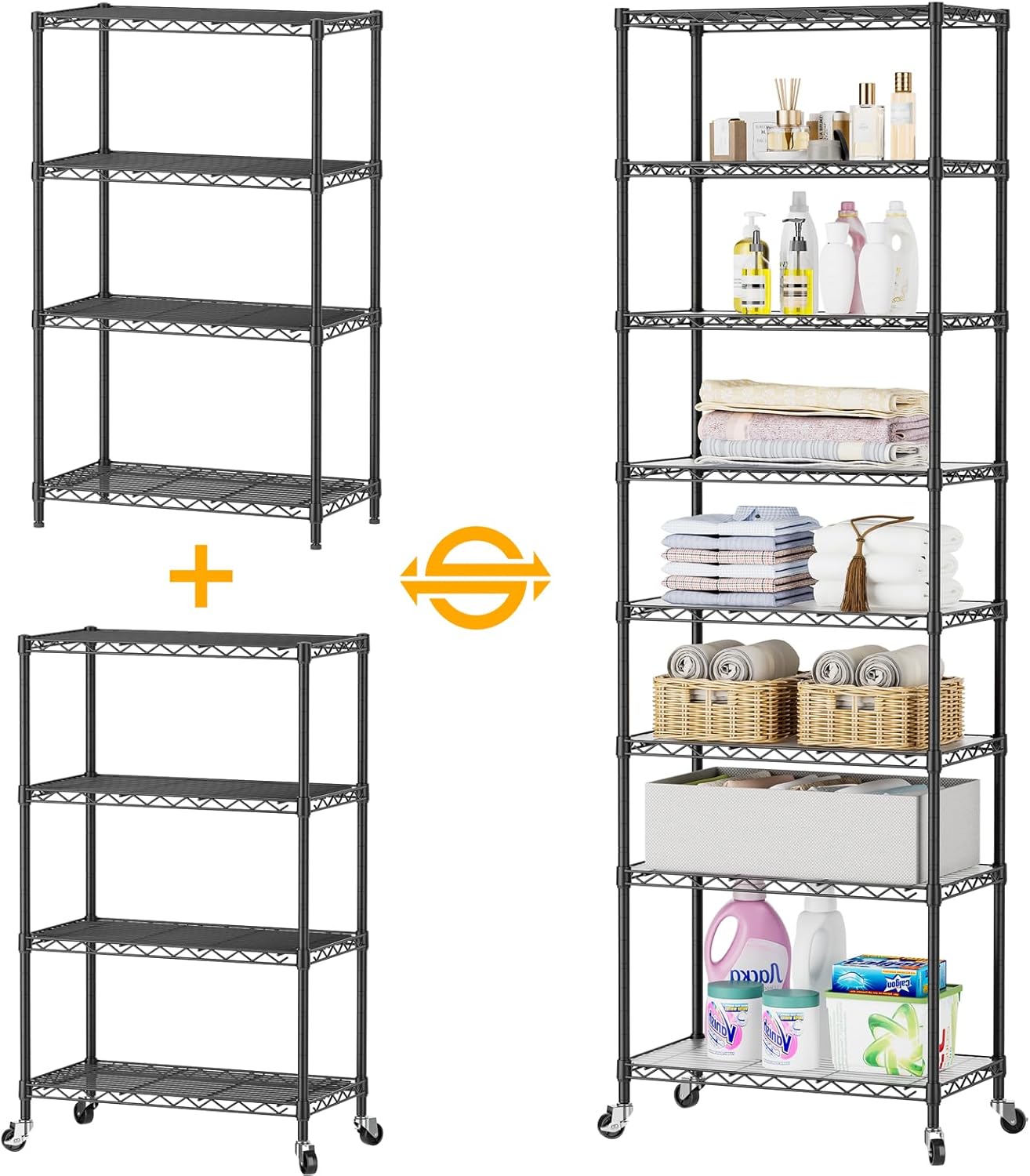 SINGAYE Shelf Closet Wire Shelving：Adjustable Metal Unit for Laundry Room Organization Bathroom Kitchen Home Storage with Wheels Pantry Rack Shelves