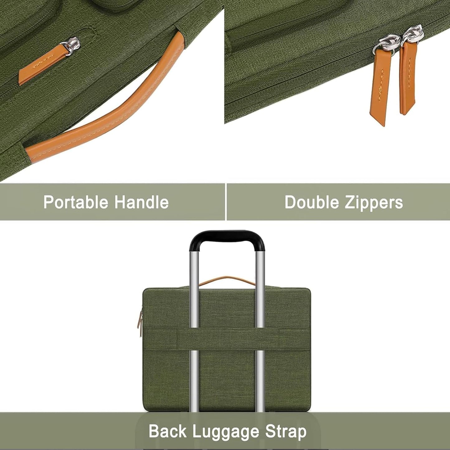 MOSISO 360 Protective Laptop Case 15 inch, 15 inch Laptop Sleeve Compatible with MacBook Air M4 M3 M2 2025 2024 2023, Dell XPS Plus, Side Open Carrying Case with 4 Zipper Pockets&Handle, Olive Green
