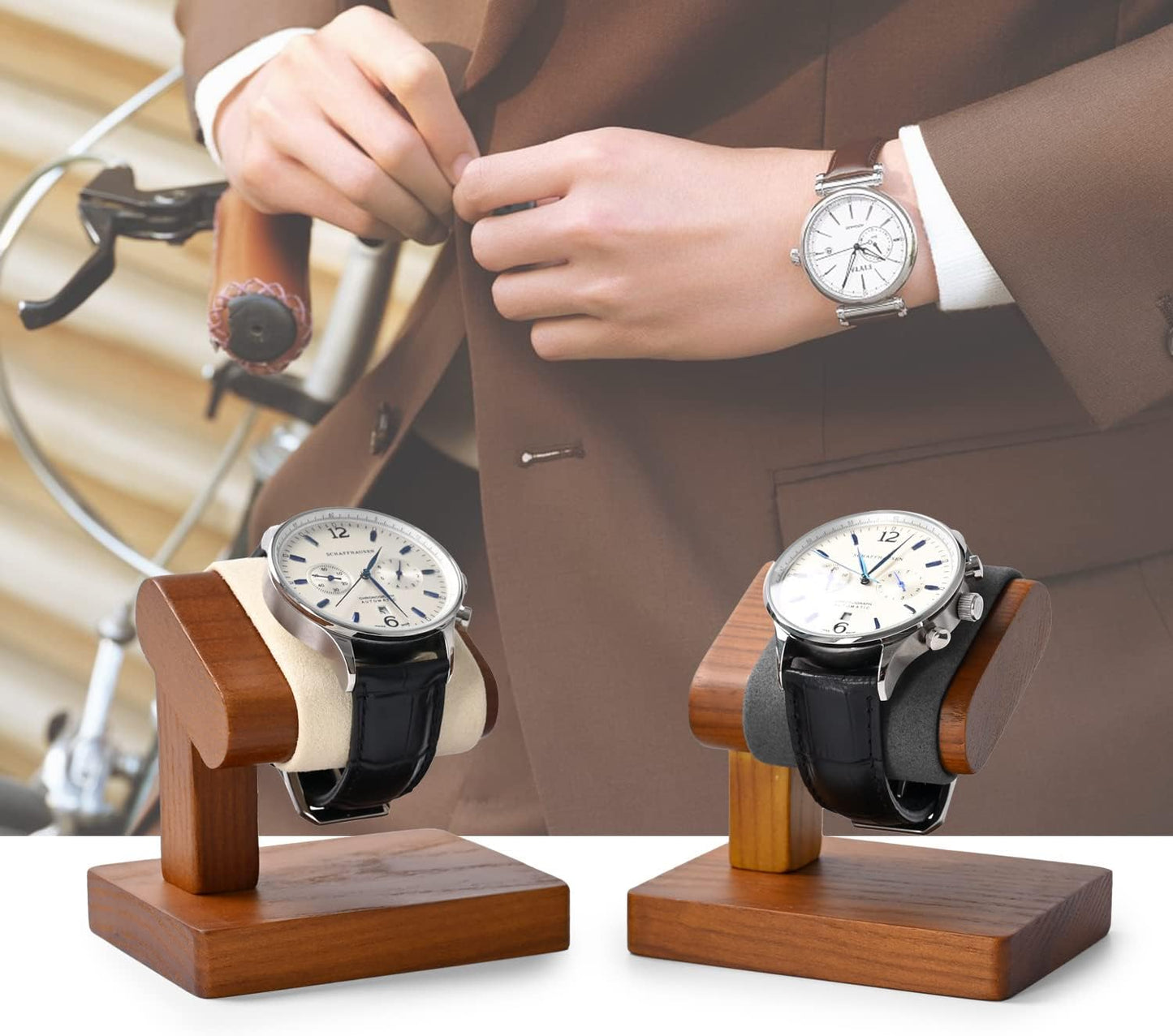 Oirlv Solid Wood Single Watch Display Stand Showcase Bracelet Bangle Jewelry Display Holder Wristwatch Holder for Men or Women(Grey)