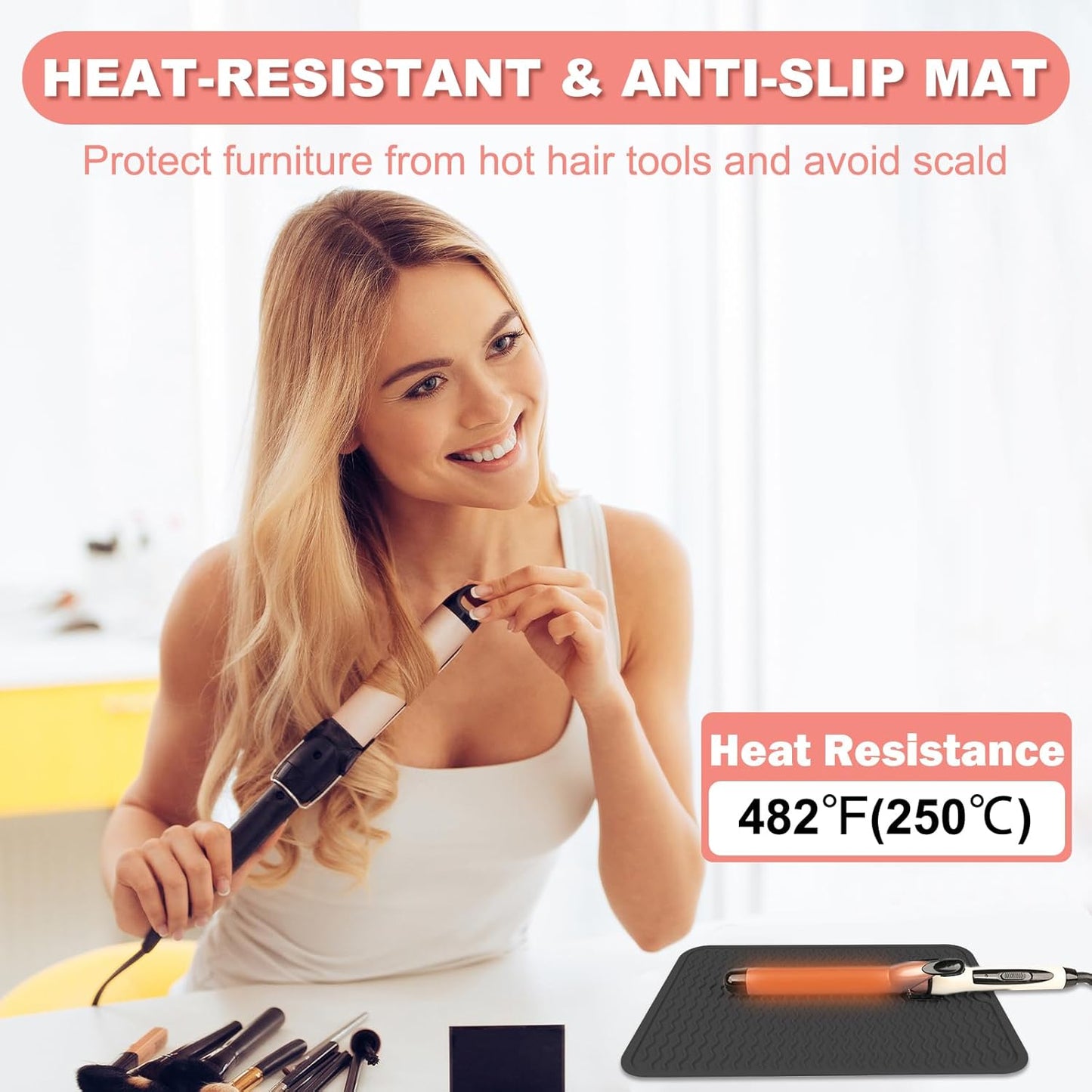 Oversize Silicone Heat Resistant Mat for Curling Irons, Hair Straighteners, Flat Irons and Hot Hair Styling Tools, Portable Wrap Pad Cover for Vanity, Travel, Salon(14.2" x 11.0")