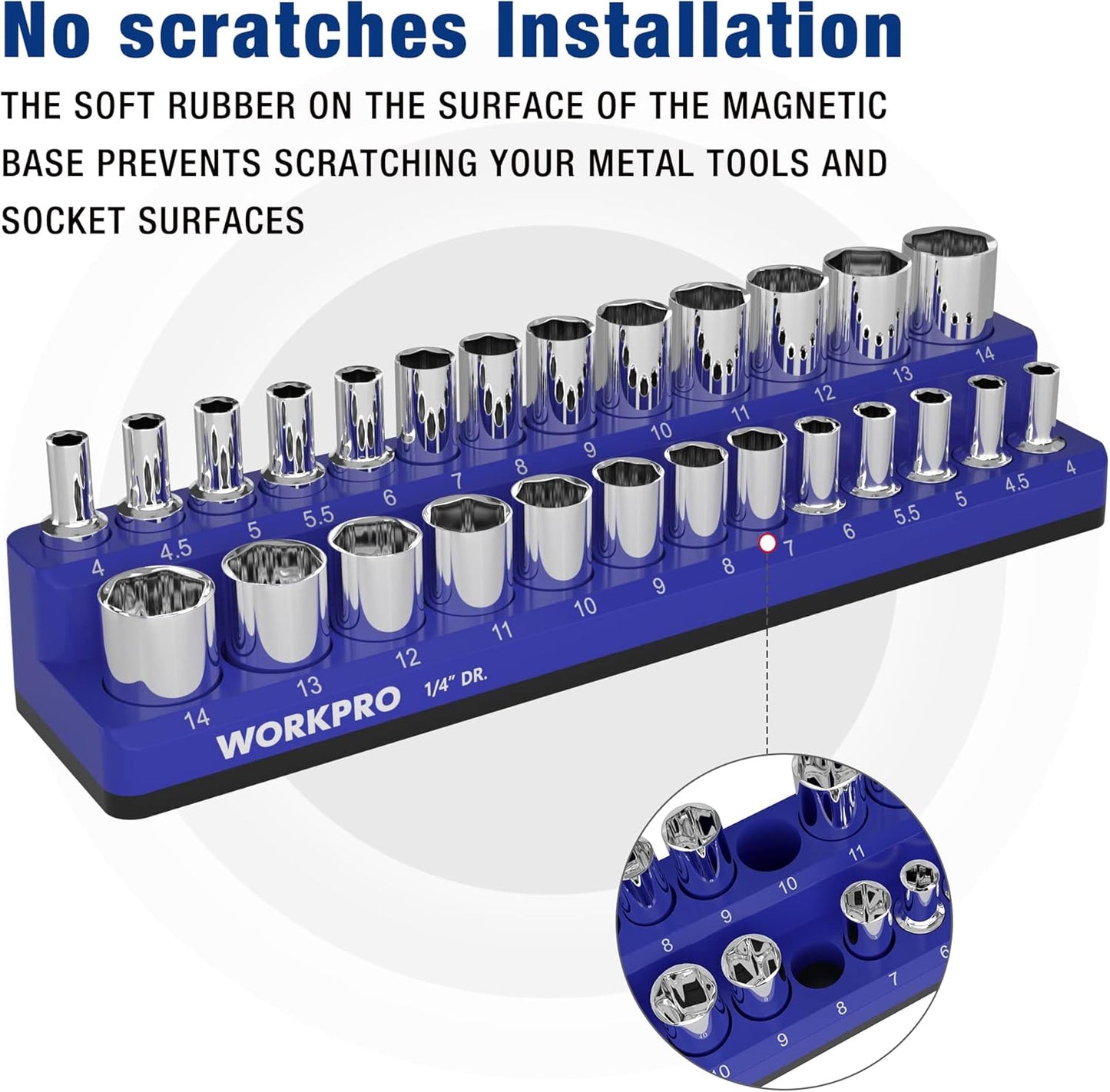 WORKPRO Magnetic Socket Organizer, 1/4-Inch Metric Socket Holder, Tool Trays Holds 26 Pieces Standard Size and Deep Size Sockets(Sockets not Included)