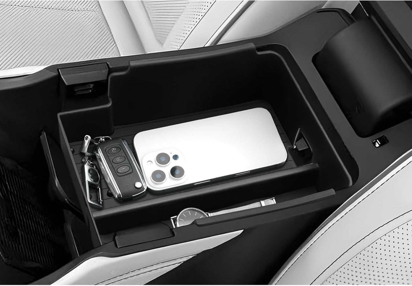 LUWU 2025 Wagoneer S Center Console Organizer for 2025 J eep Wagoneer S Accessories Armrest Console Storage Box Insert Tray ABS Material Black-Trim