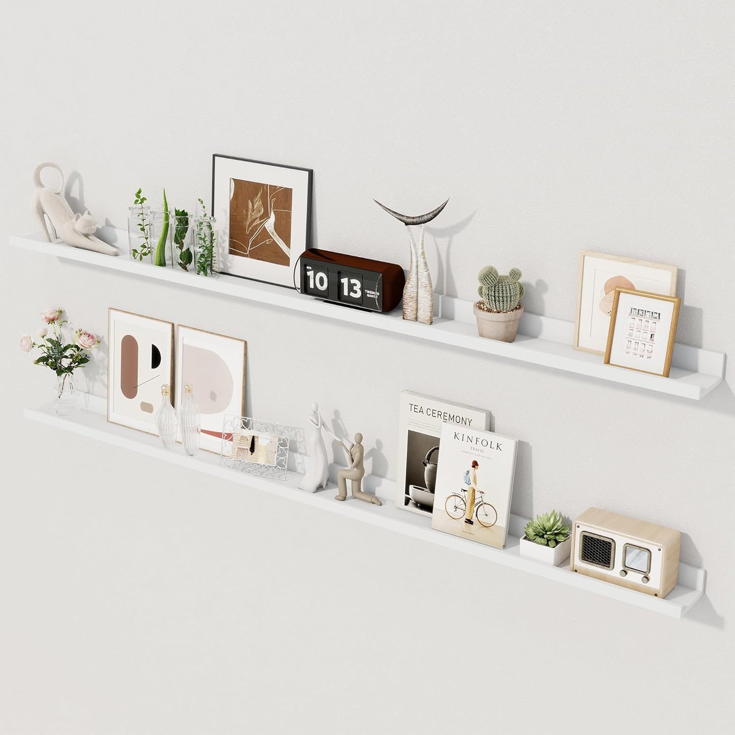 Axeman White Floating Shelves - 55 Inch Picture Ledge Shelf Set of 2 - Floating Wall Shelves with Lip - Picture Shelf for Wall with Ledge - Photo Ledge Shelves