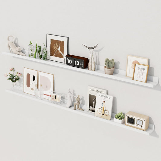 Axeman White Floating Shelves - 55 Inch Picture Ledge Shelf Set of 2 - Floating Wall Shelves with Lip - Picture Shelf for Wall with Ledge - Photo Ledge Shelves