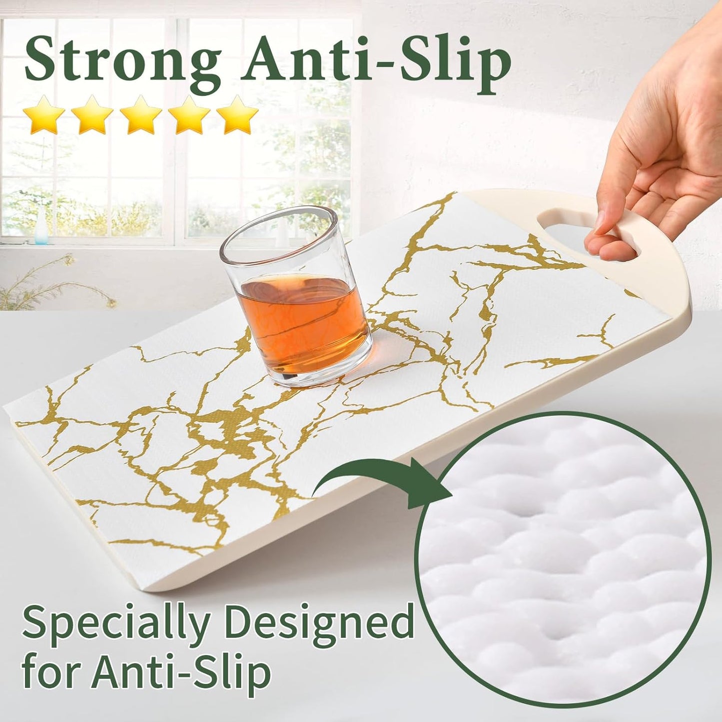 Drawer and Shelf Liner for Kitchen Cabinet Non Slip Waterproof Shelf Paper 23.6 in X 30 Ft Non Adhesive Refrigerator Liners Gold White Marble Easy Liners for Bathroom Cupboard