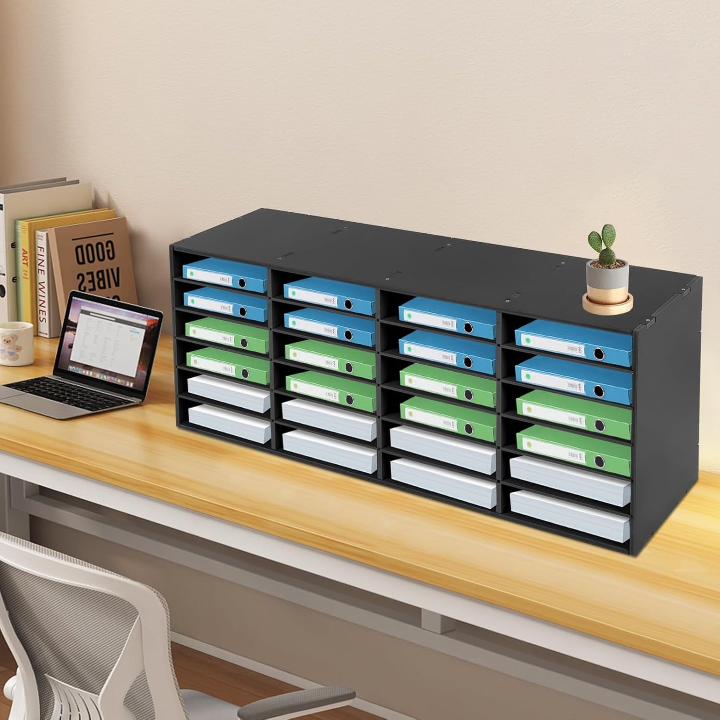 Mail Sorter Organizer, 24 Compartments Mailbox for Classroom, Desktop File Organizer with Adjustable Shelves, for Office Home Classroom, PVC, Black