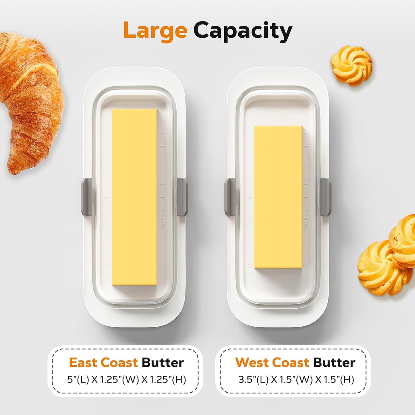 Pisol Butter Dish with Lid for Countertop and Refrigerator Door Shelf, Airtight Butter Keeper Container, Butter Holder for East/West Coast Butter, BPA-free, Microwave/Dishwasher Safe