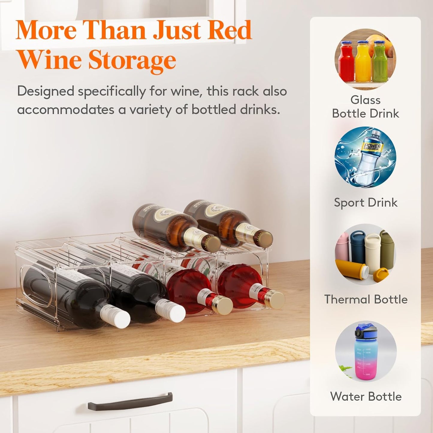 Lifewit Wine Rack for Fridge, Stackable Wine Bottle Holder with Sturdy Support Insert & Reinforced Design, Plastic Bottle Organizer for Refrigerator, Cabinet & Pantry, Clear, Holds 8 Bottles