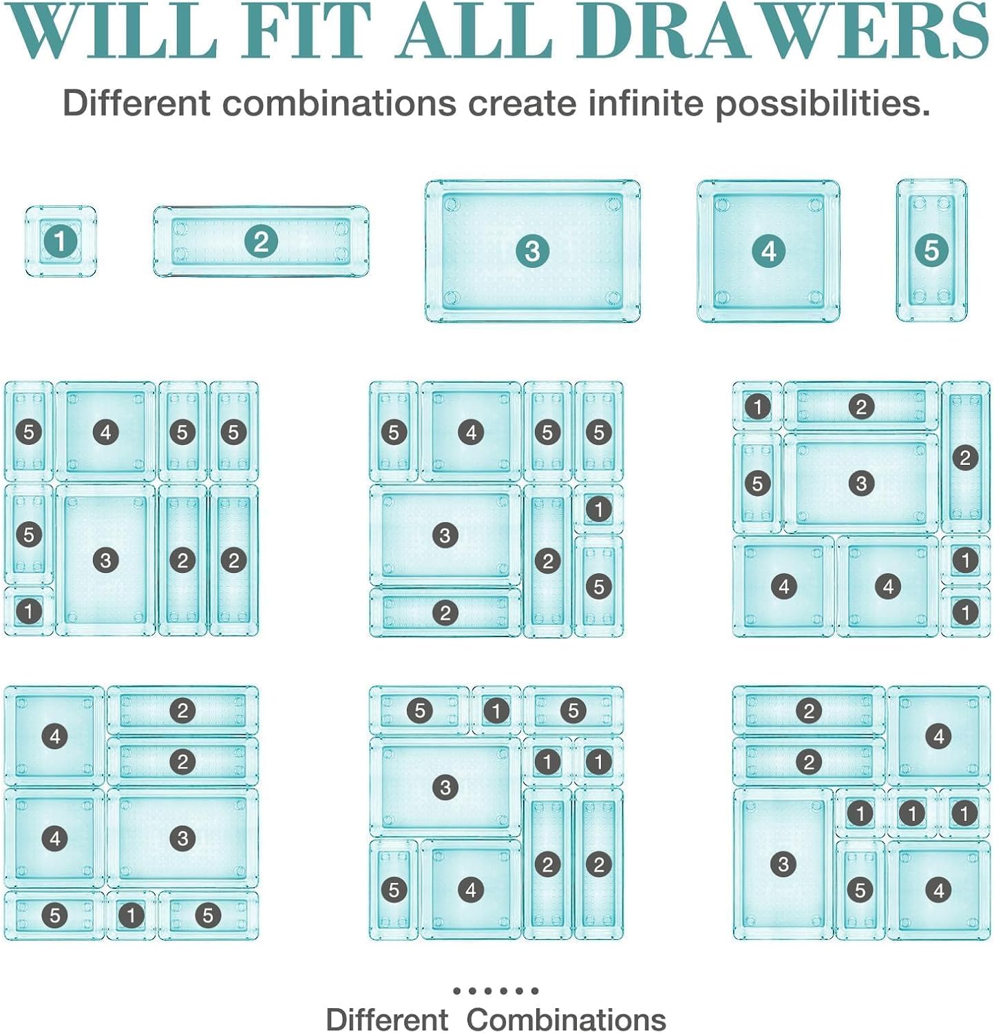 25 PCS Drawer Organizer Set, 4 Varied Size Bathroom and kitchen Drawer cabinet organizer Trays, Clear Storage Bins for Makeup, Jewelry, Utensils and Gadgets