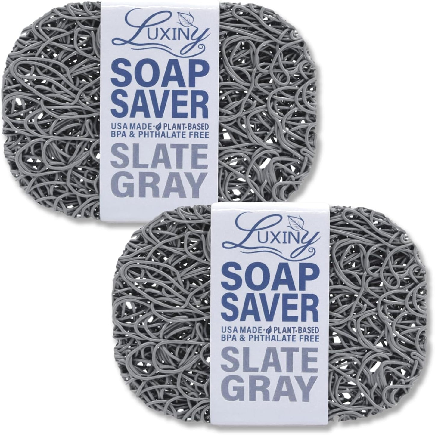 Soap Savers for Bar Soap, American Made by Luxiny, Lifts Soap in Soap Dishes & Shower Soap Holders - Handmade Soap Lasts Longer - Made from Plant Materials (Slate Gray - 2 Pack)