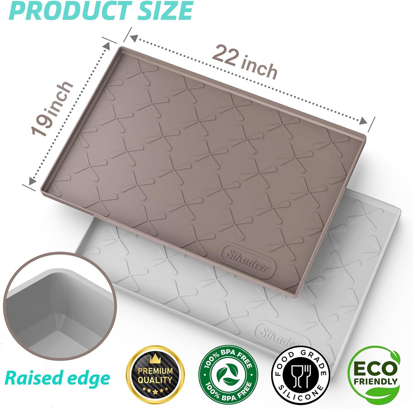 SIKADEER 22" x 19" Under Sink Mat Waterproof, Silicone Mat Kitchen Drawer Shelf and Cabinet Liner, Sink Protector for Kitchen Organizers and Storage, Boot Tray Pet Food Mats