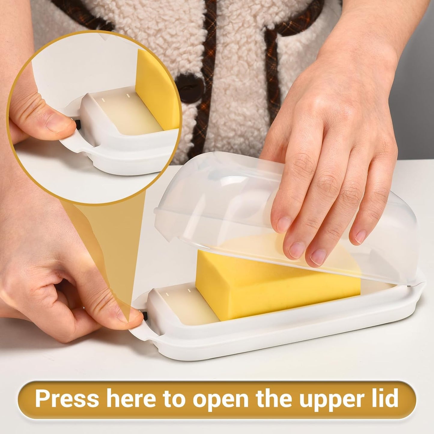 Butter Dish with Clear Lid, Butter Container Holds for Countertop, Unbreakable Butter Keeper for Home Kitchen Decor, Perfect for East/West Coast Butter, BPA-free, Microwave/Dishwasher Safe (White)