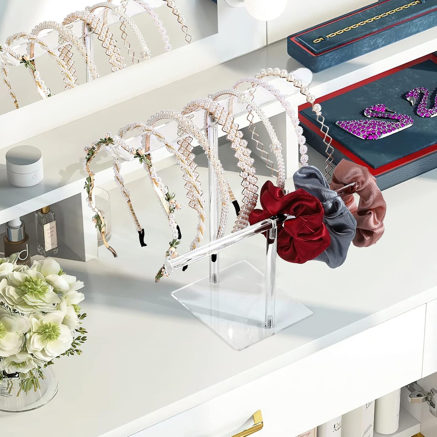 Headband Holder Scrunchie Holders Acrylic, Clear Hair Ties Stand Organizer, Headband Display Stand, Scrunchie Storage Organizers, Hair Accessories Organizer for Women and Girls