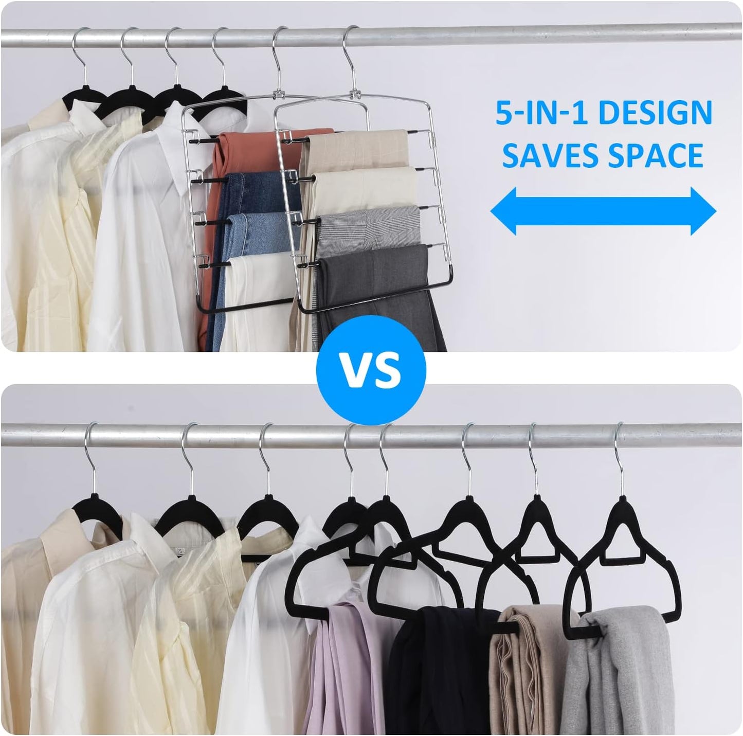 Pants Hangers 3 Pieces,5 Tier Closet Organizers and Storage Clothes Hanger,Hangers Space Saving with Swing Arm,Multiple Metal Hanger Clothes Organization for Pants Trousers Jeans Leggings Slacks