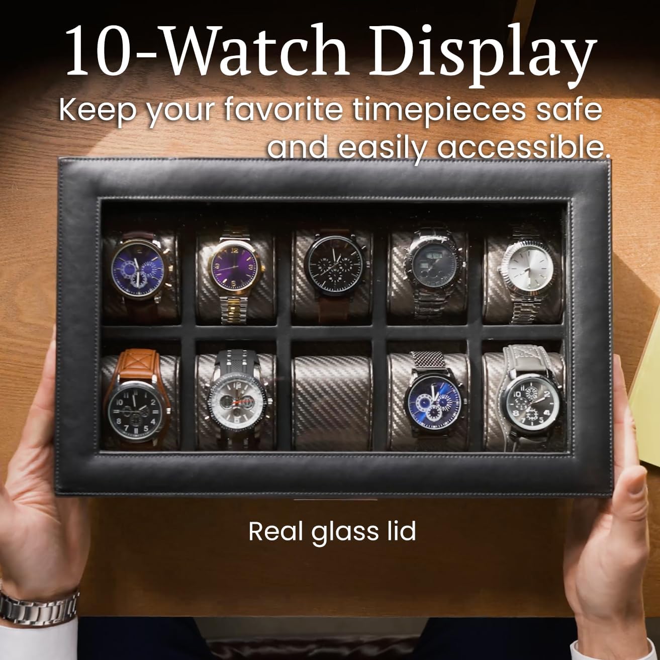 HOUNDSBAY Mariner Mens Watch Box Storage Case for Large Watches, PU Leather Organizer, Wrist Display Holder