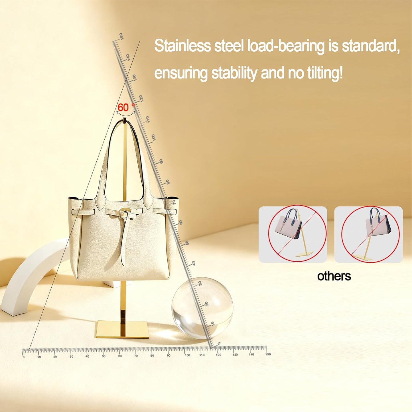 Gold Purse Display Stand, 2 Pack Handbag Display Stand Adjustable Height Stainless Steel Stability Non-slip Base, Large Bags Display Rack Luxury Purse Holder for Table Retail Closet