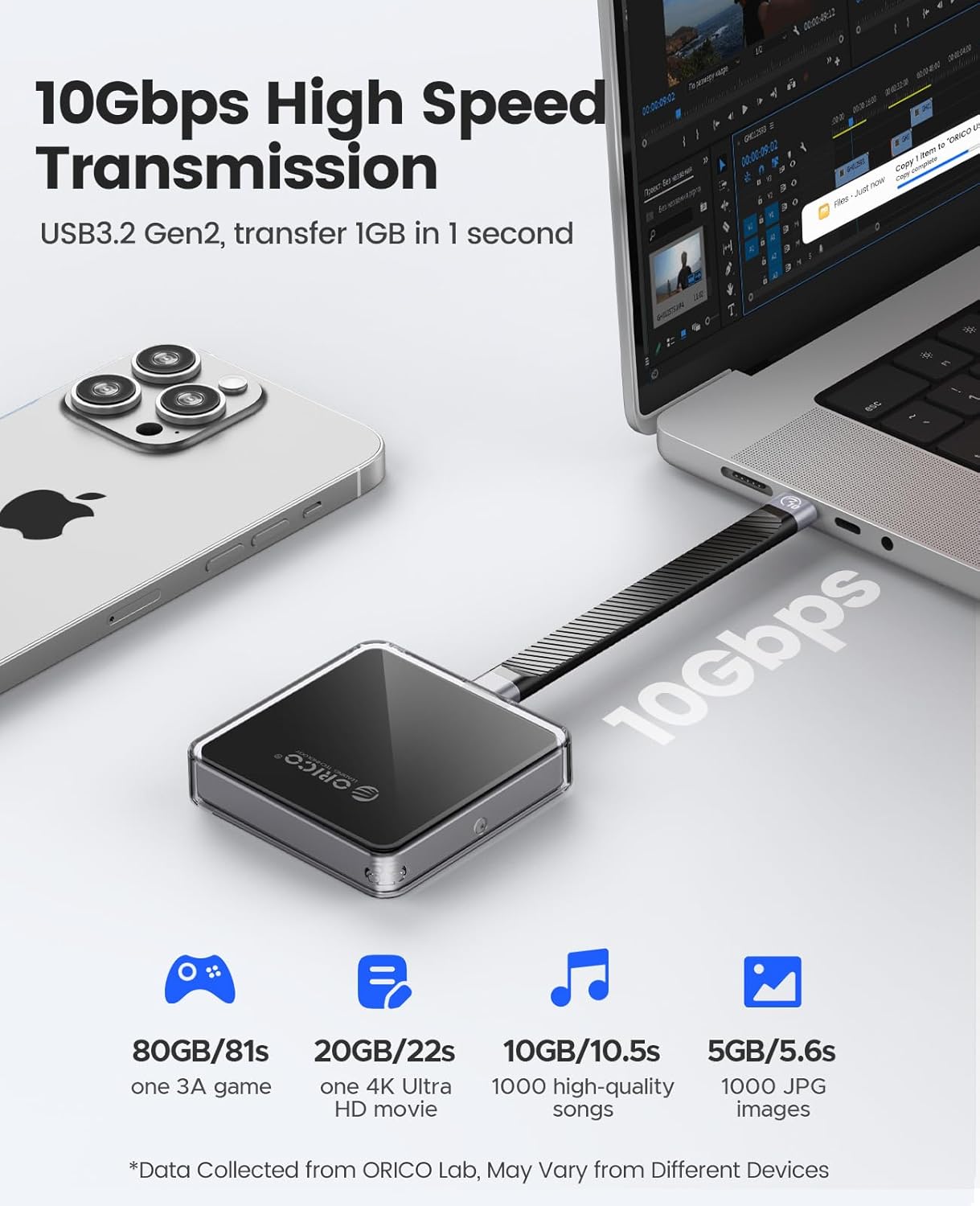 ORICO Magnetic M.2 NVMe 2230 SSD Enclosure Compatible with Magsafe for iPhone 15/16 Pro Max ProRes, 10Gbps USB C 3.2 Gen2 Type-C to NVMe Reader with Protective Case、Lanyard - AP30