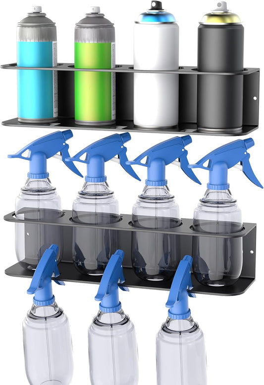 WALMANN Spray Bottle Holder Wall Mount, Metal Spray Can Storage Rack for Garage Workshop, Paint Aerosol Can Organizer, Pack of 2