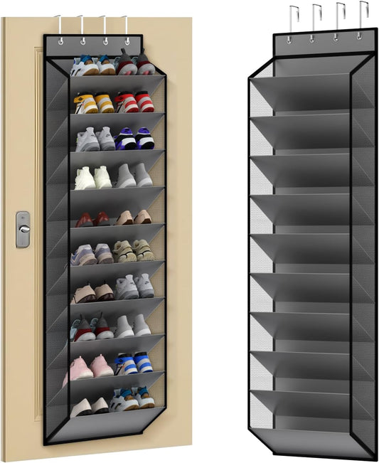 KEEPJOY 10 Tiers Mesh Over Door Shoe Organizer Storage, Hanging Shoe Holder for Door with Large Deep Pockets, Holds 20-30 Pairs of Shoes, Ideal for Sneakers & Boots.(Grey)