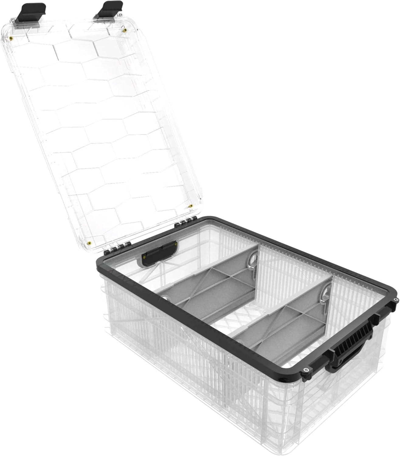 SIDIO Weather Resistant Stackable Storage Bins for Organization - Half-Size Plastic Bin with Dividers for Garage Organization, Home Storage - Heavy Duty Organizer Box (Clear)
