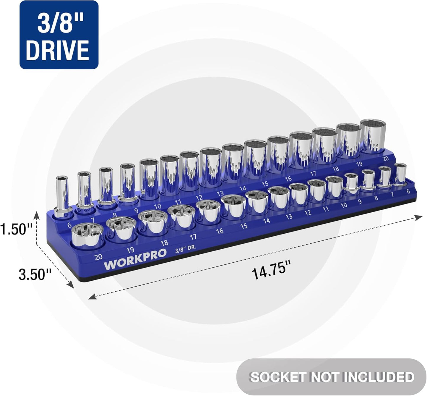 WORKPRO Magnetic Socket Organizer, 3/8-Inch Metric Socket Holder, Socket Trays Holds 30 Pieces Standard Size and Deep Size Sockets(Sockets not Included)