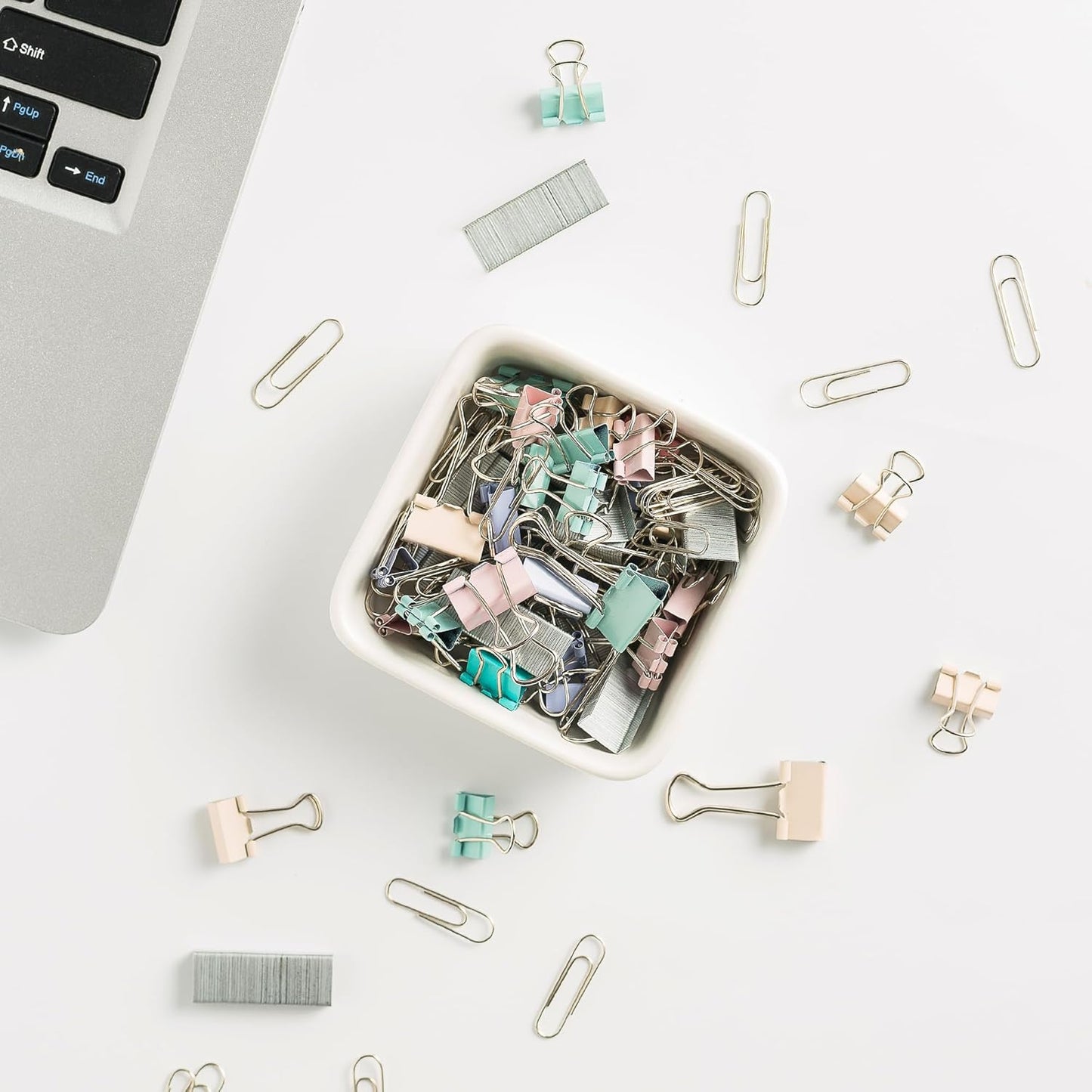 Ceramic Paper Clip Holder for Desk Cute Binder Holder Paperclip Holders for Office Paper Clips Dispenser Organizer desk décor (white)