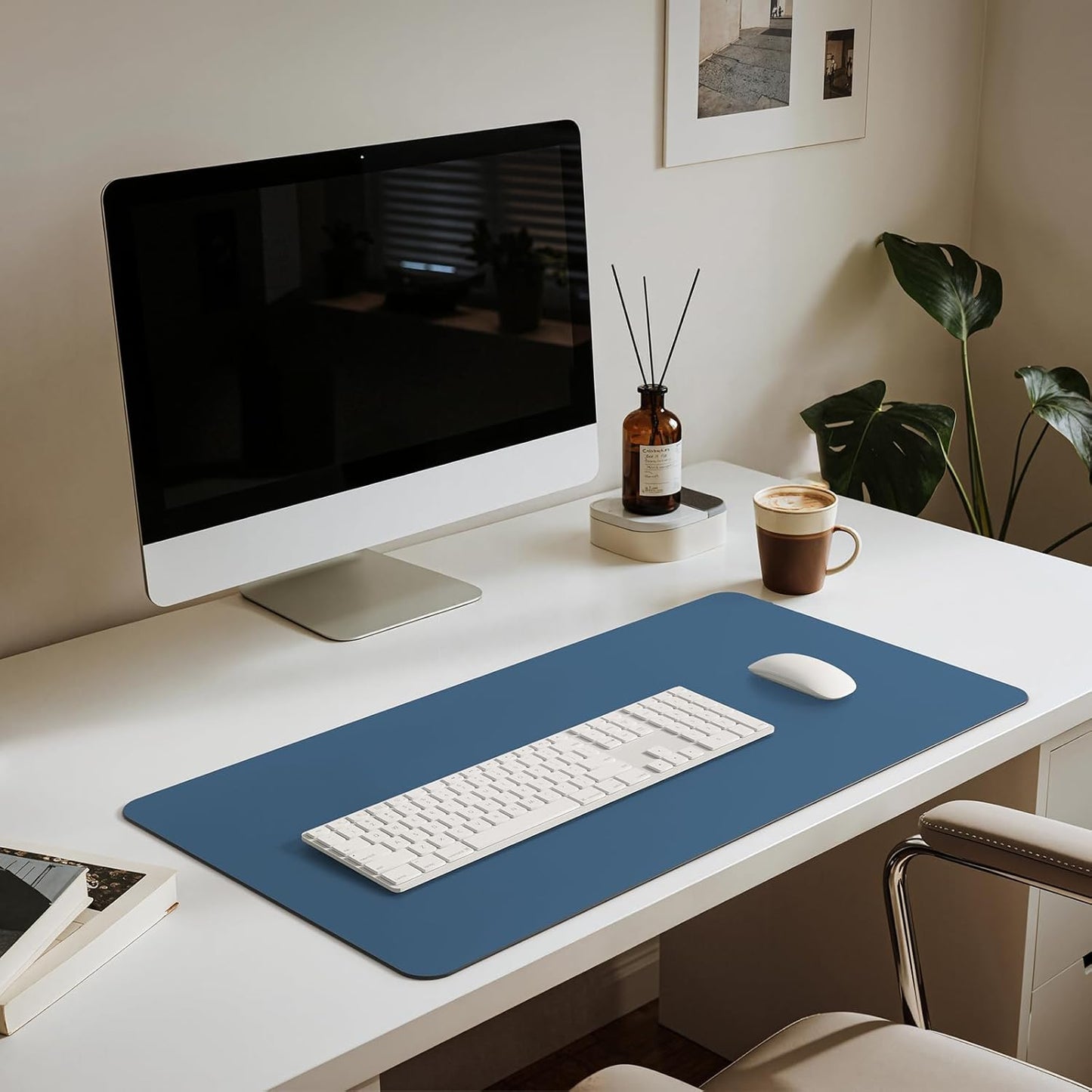 Jotsome Leather Desk Pad Mat, Non-Slip Desk Blotter Pad - Desk Protector for Office, Home, Laptop, and Desktop, Gift for The Holidays or Christmas (Midnight Blue, 34" x 17")