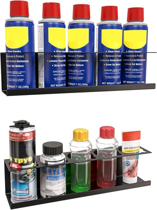 2 Pack Wall-Mounted Aerosol Spray Can Holder Storage Rack, Heavy-Duty Paint Bottle Organizer With 10 Holes, Black Spray Steel Rack for Garage, Shop, Home or Tool Trailer