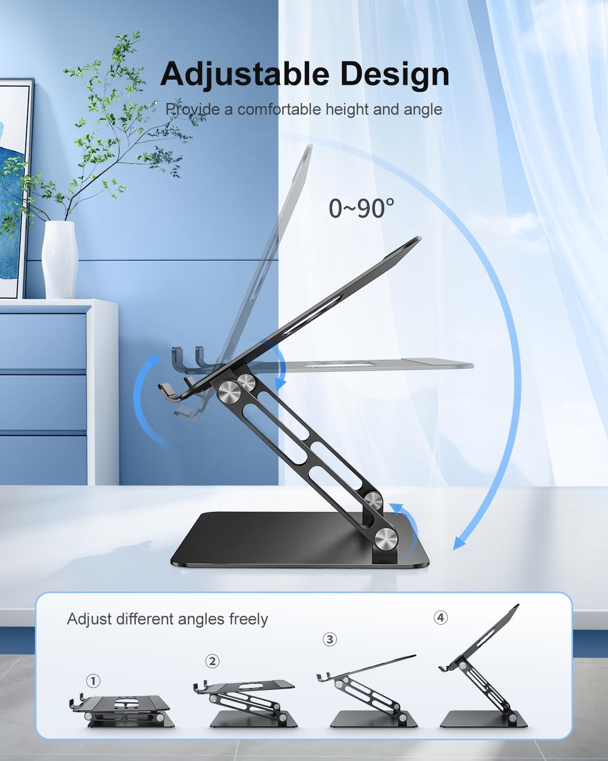 Adjustable Laptop Stand Ergonomic Computer Riser Aluminum Laptop Stand for Desk Portable Notebook Stand Laptop Riser Holder Compatible with 10-17.3’’ Laptops Tablets,Black