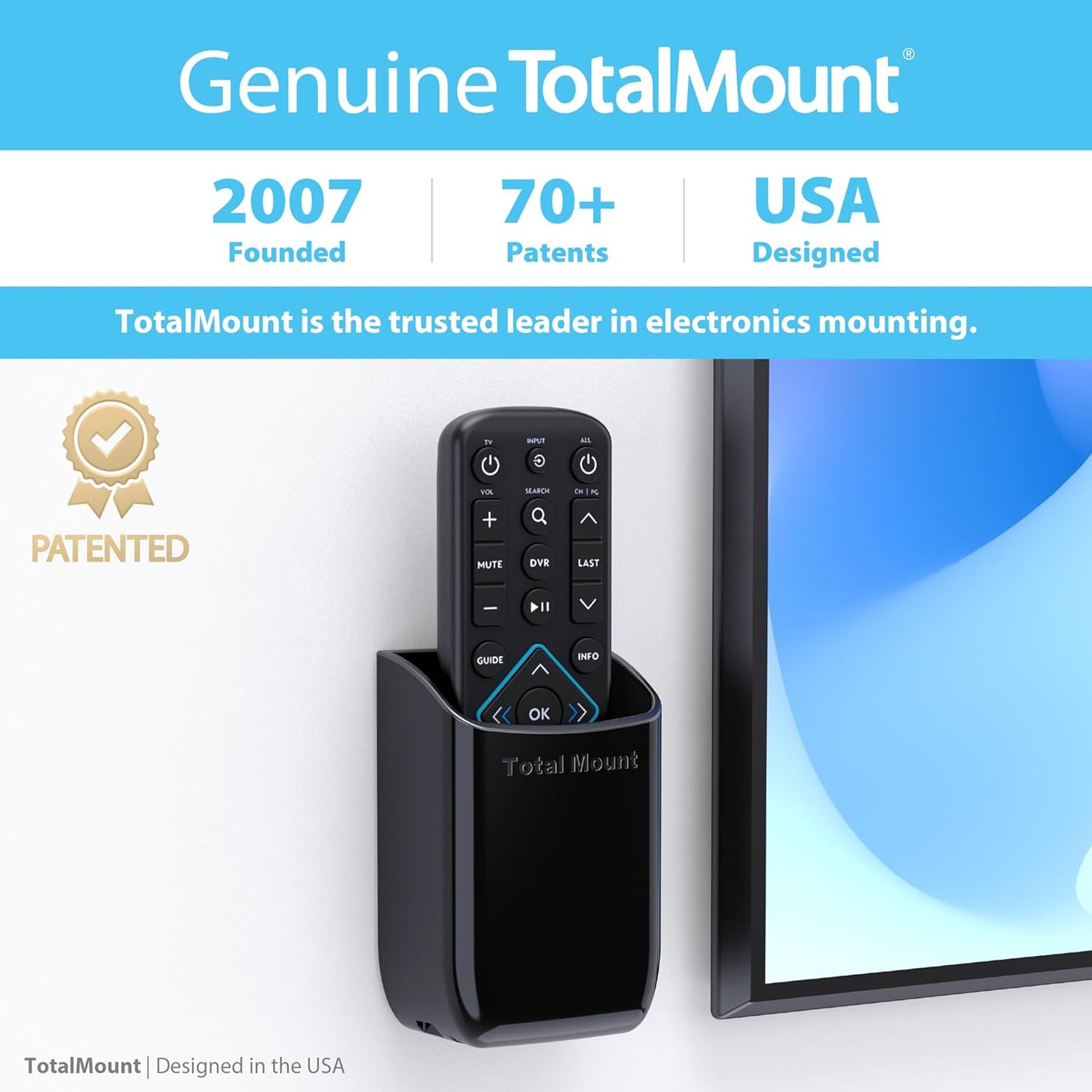 TotalMount Hole-Free Remote Holders – Eliminate Need to Drill Holes in Your Wall (Black Remote Control Holders, Quantity 2)