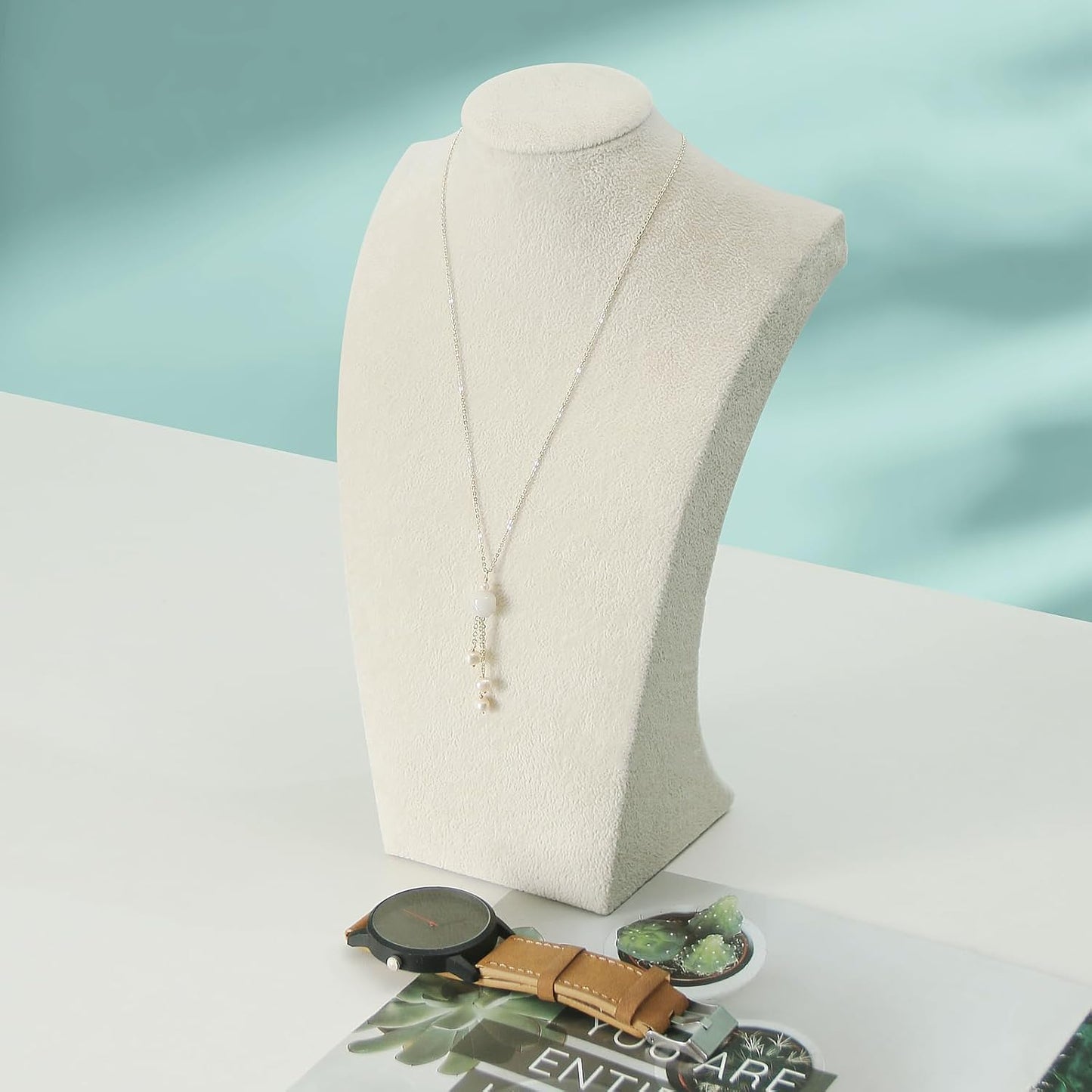 Coward Necklace Bust Stand for Selling Show, Beige Velvet Necklace Jewelry Display Holder for Home Use or Store Shop Show (11" Hight)