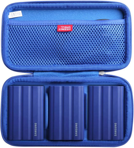 Hermitshell Hard Travel Case for Samsung T7 Shield 2TB / 1TB / 4TB, Portable SSD, USB 3.2 Gen2 External Solid State Drive (Blue, Case for 3 Hard Drives)
