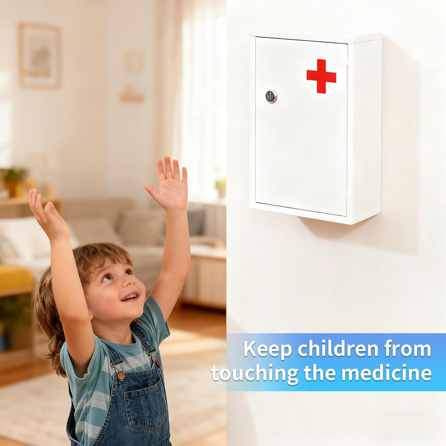 Wall Mount Locking Medicine Cabinet Organizer, Medicine Lock Box with Key, First Aid Box Empty Wall Cabinet, Secure Steel Medication Box