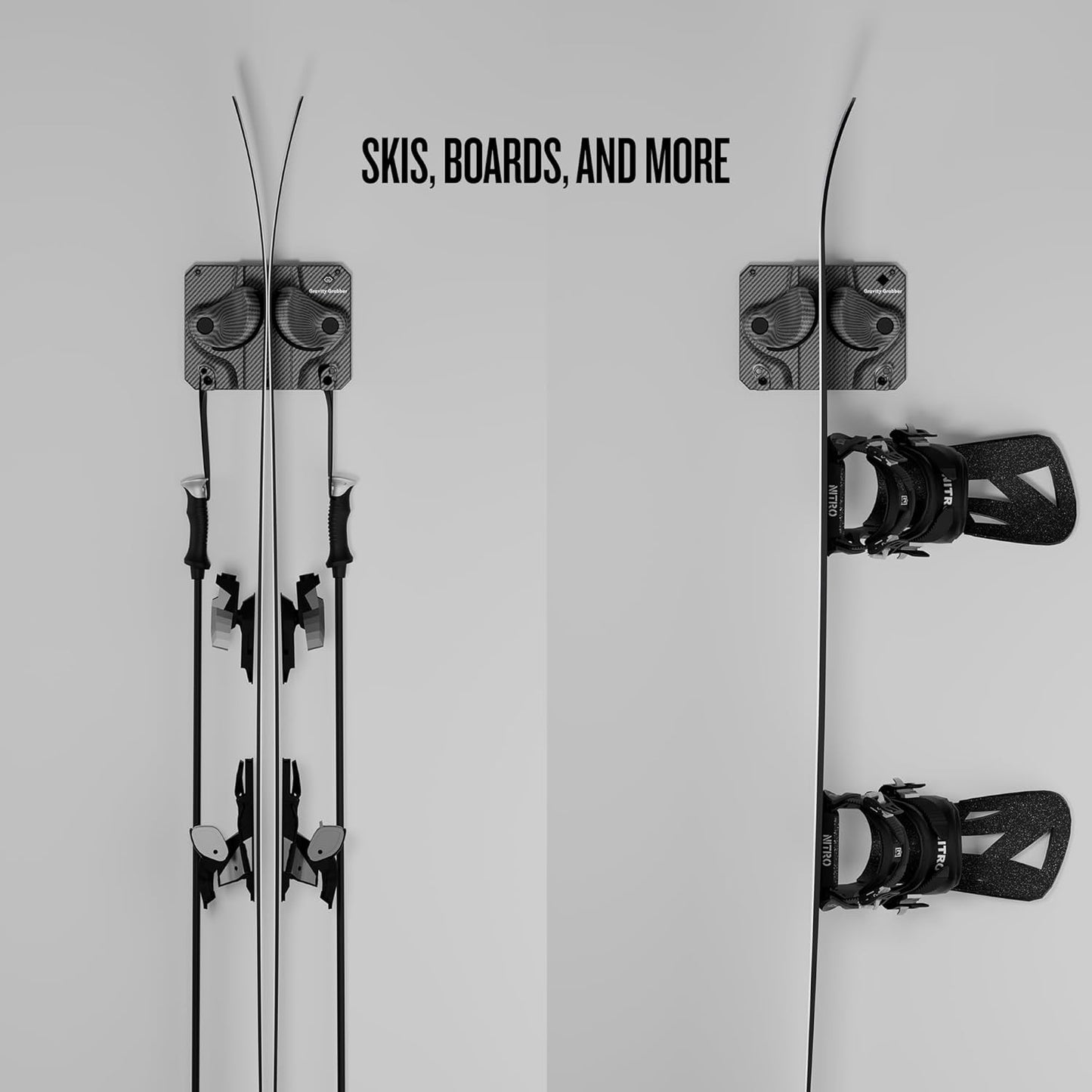 Gravity Grabber - Ultimate Wall Storage Rack for Skis and Snowboards | Damage-Free Storage | Fits Any Ski or Snowboard | (Carbon, 1)