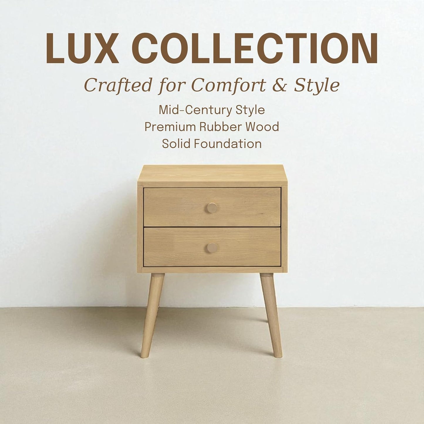 NTC Lux Nightstand with 2 Drawers, Featuring Adaptable Design, 150 lbs Load Capacity, Water-Resistant, Elevate Your Space, Easy Assembly - Sand