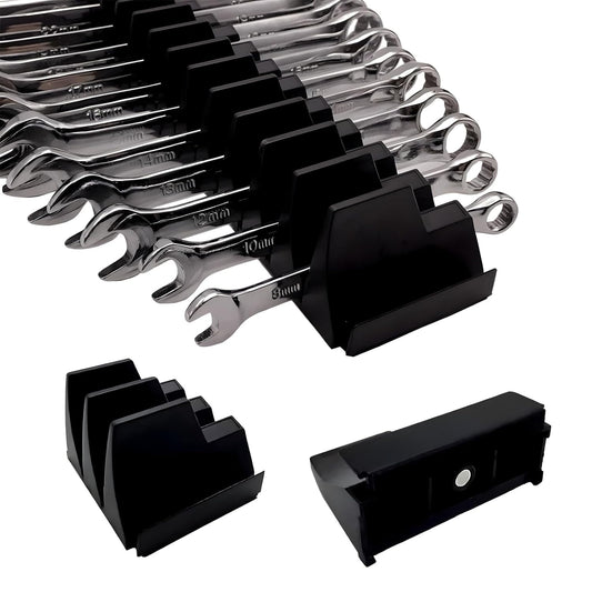 92 Pack Magnetic Wrench Organizers for Toolbox Drawers - Heavy Duty Modular Wrench Rack with Metric & SAE Labels - Wrench Holders Organizers for Professional Tool Storage (Black)