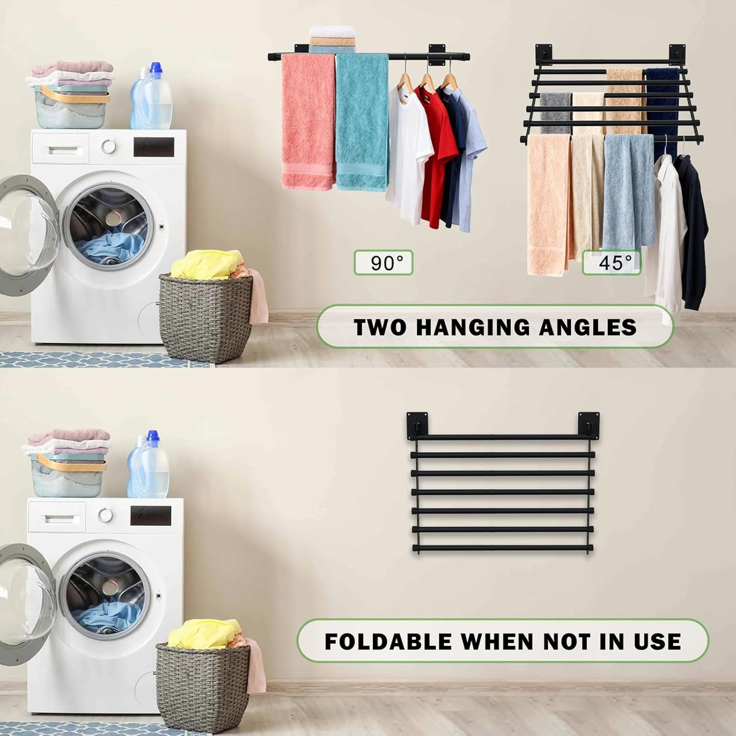 Wall Mounted Drying Rack, 28 Inches Wall Laundry Drying Rack Collapsible Indoor Clothes Drying Rack for Hanging Clothes