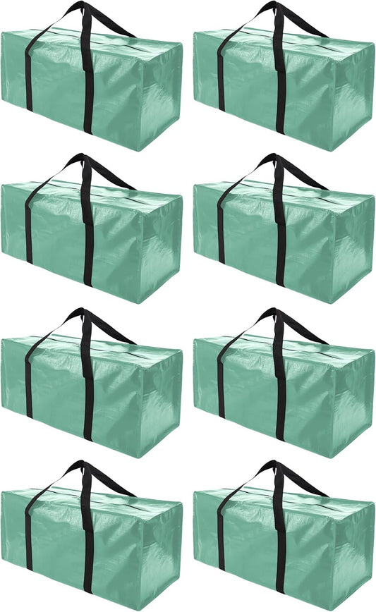 8 Pack Extra Large Moving Bags with Zippers & Carrying Handles, Heavy-Duty Storage Tote for Space Saving Moving Storage, Fold Flat, Alternative to Box and Bin,Teal