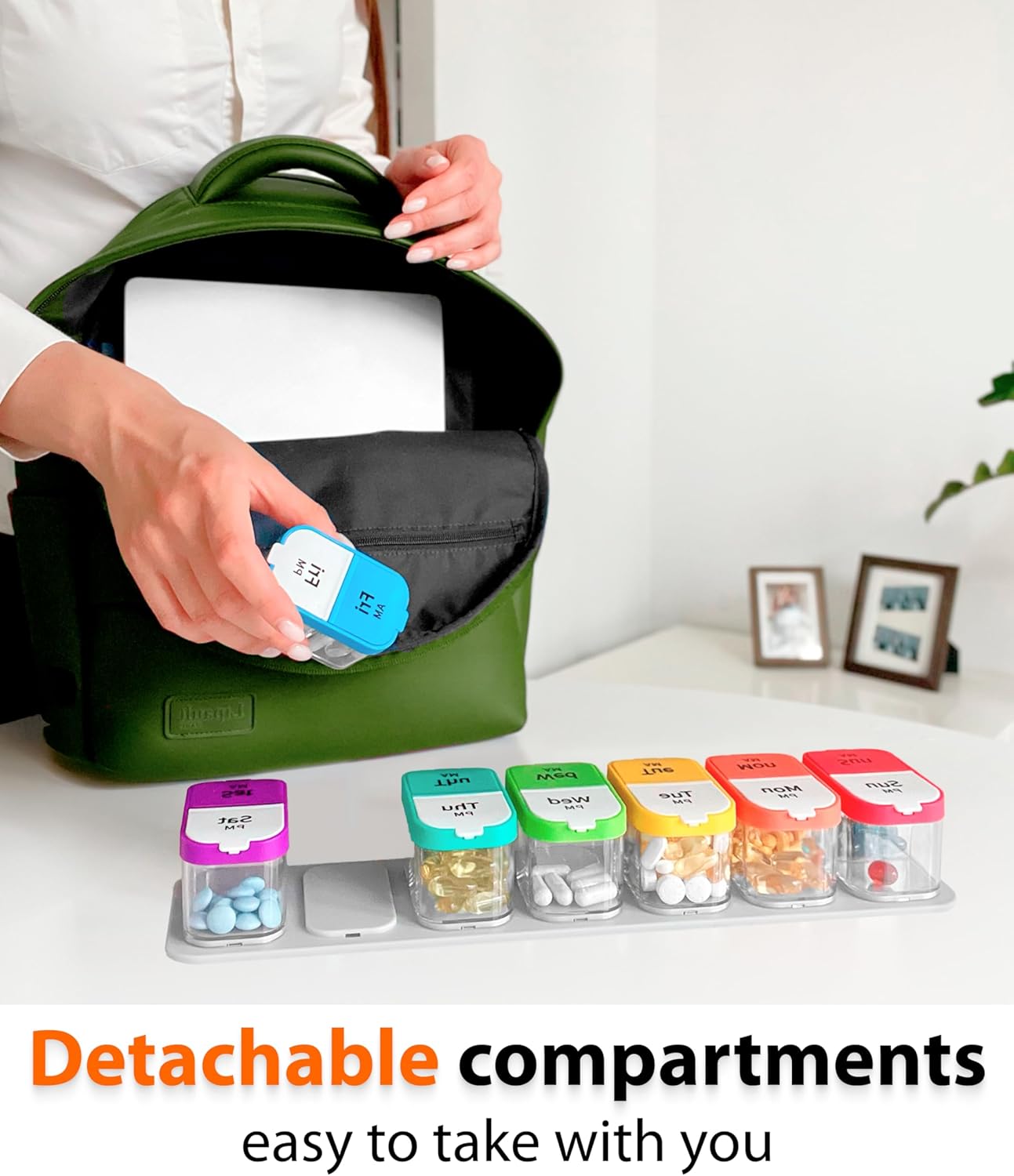 Extra Large Weekly Pill Organizer - XL Vitamin Holder with 7 Detachable AM PM Compartments - Portable Medicine Dispenser for Home and Travel, Big Supplement Container for Weekly or Daily Use, Rainbow