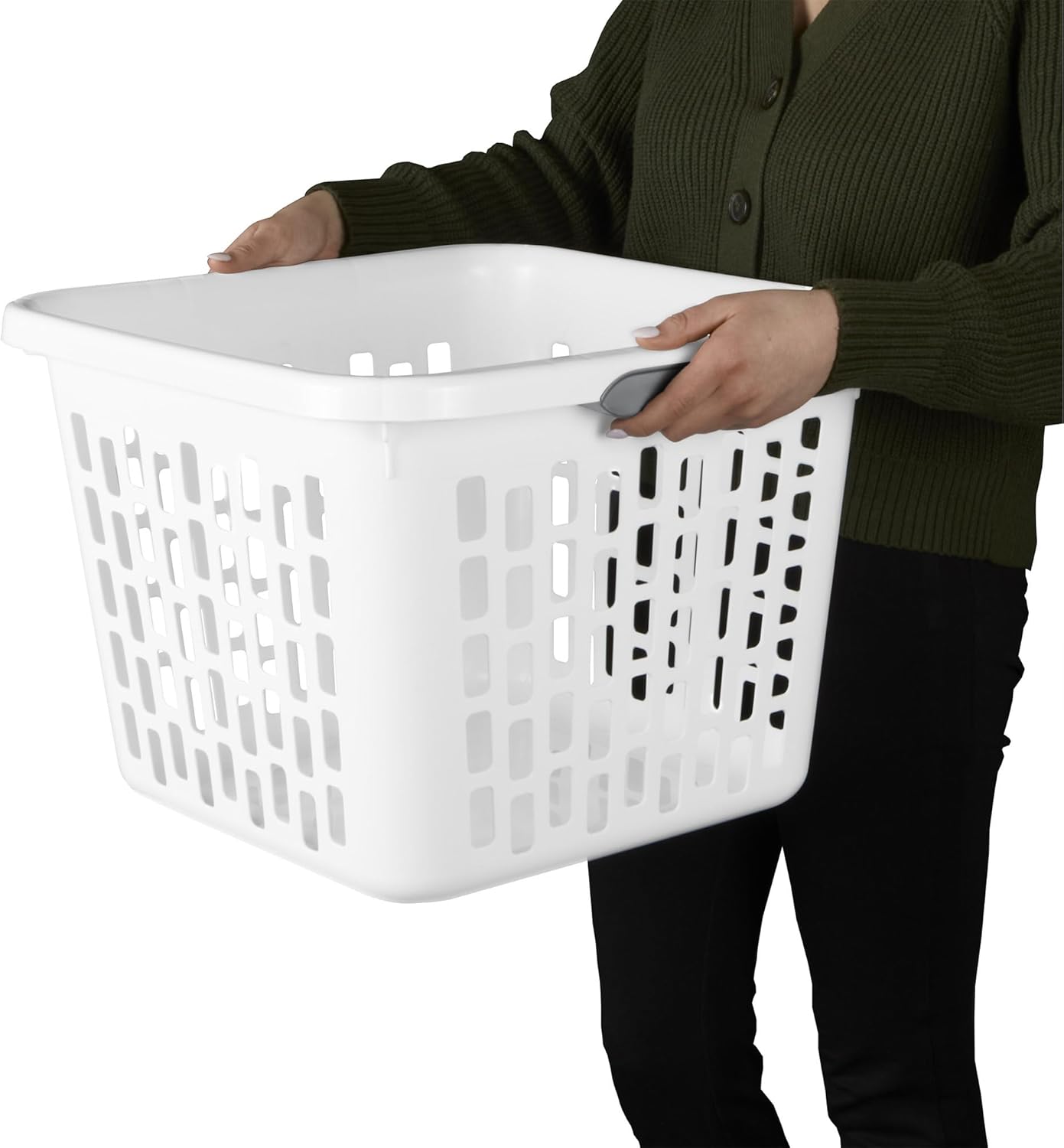 Sterilite Laundry Basket, Plastic Clothes Hamper, Large Square Bin with Comfort Grip Handles and Reinforced Rim, 1.5 Bushel Capacity, White, 18 Pack
