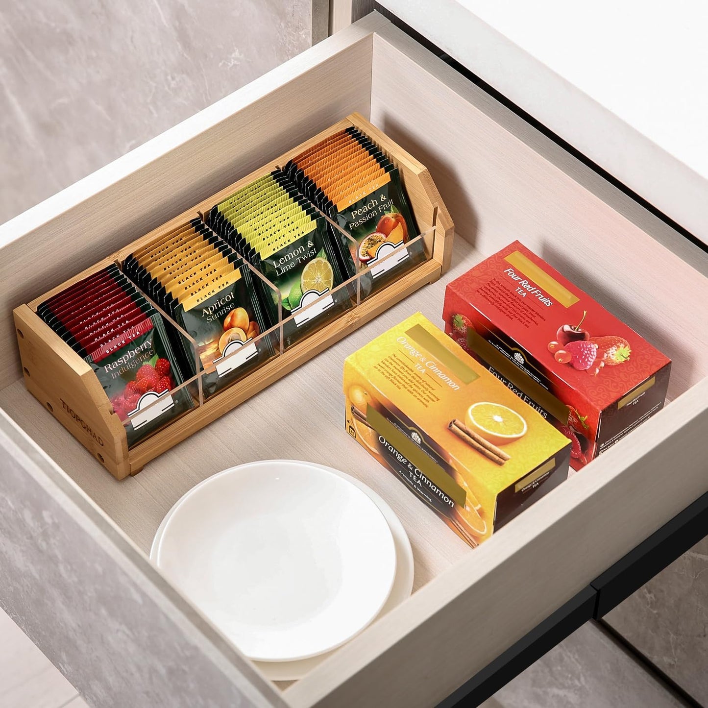 Small Bamboo Tea Bag Organizer Storage Holder for Tea Bags Wood Tea Box Containers Tea Rack Teabag Station Stand for Cabinet Countertop Office